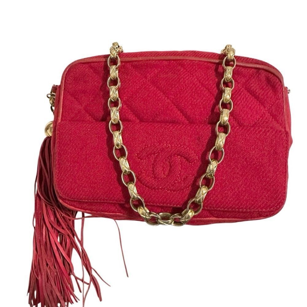 Chanel Quilted Red Crossbody Bag with Gold Chain